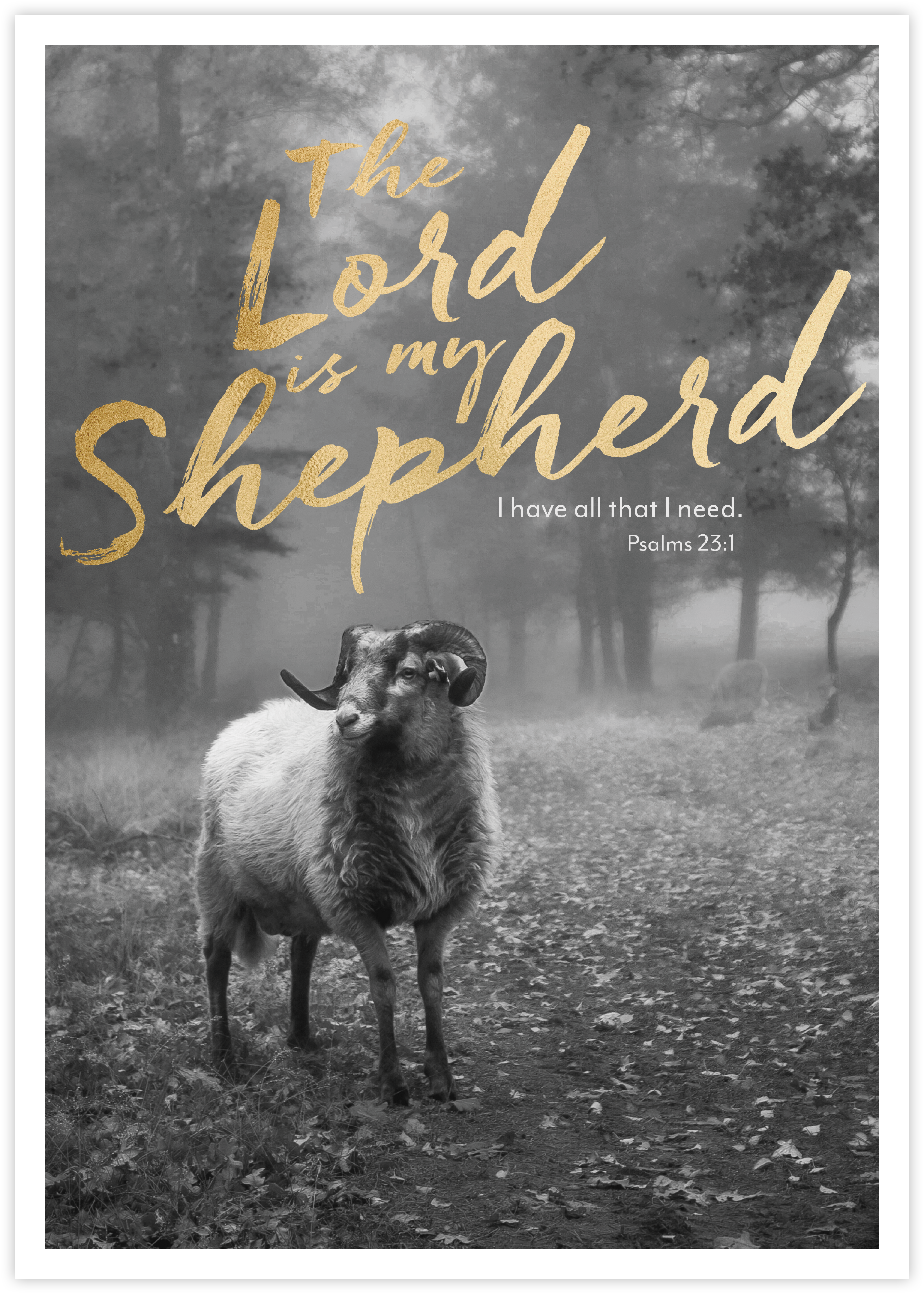 Poster s/w Gold - The Lord is my shepherd