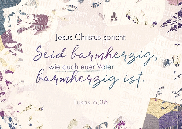 Postkarte - Seid barmherzig (Vintage, lila)