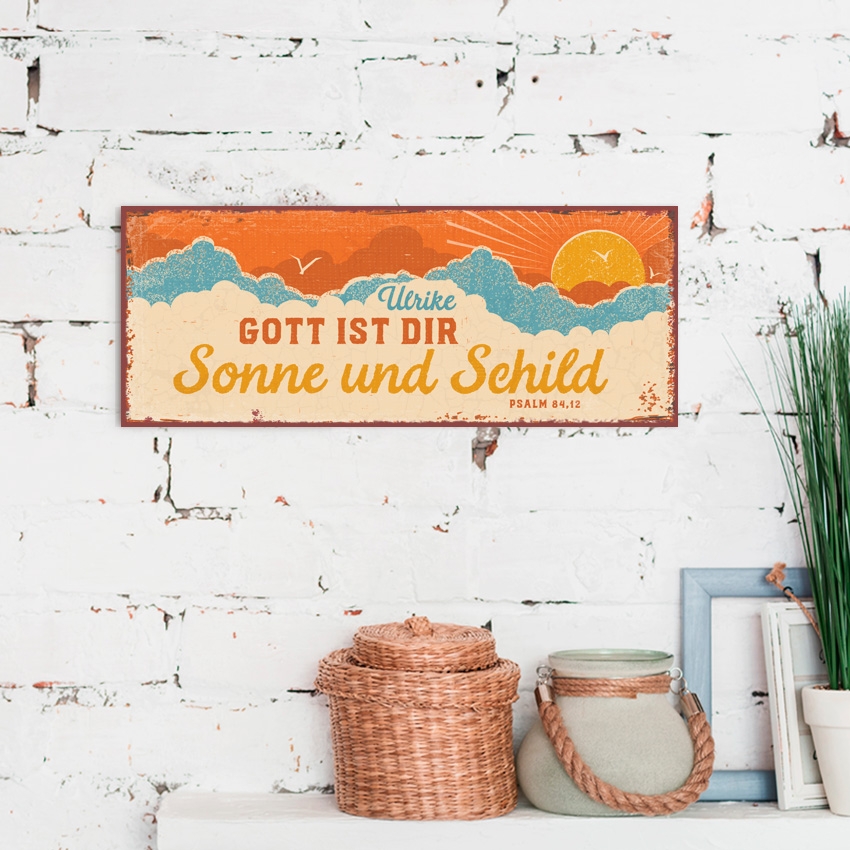 Persönliches Metallschild lang - Sonne und Schild