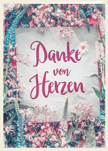 Faltkarte - Danke von Herzen (Blumen)
