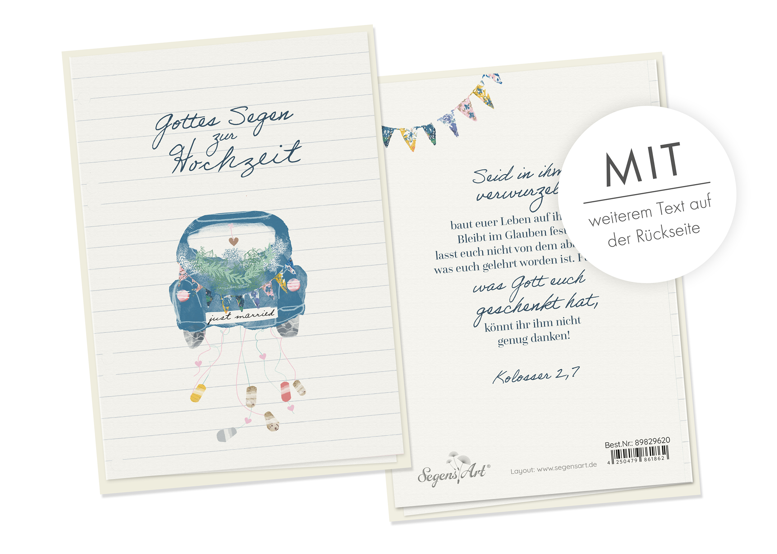 Faltkarte Naturpapier - Hochzeit - Auto