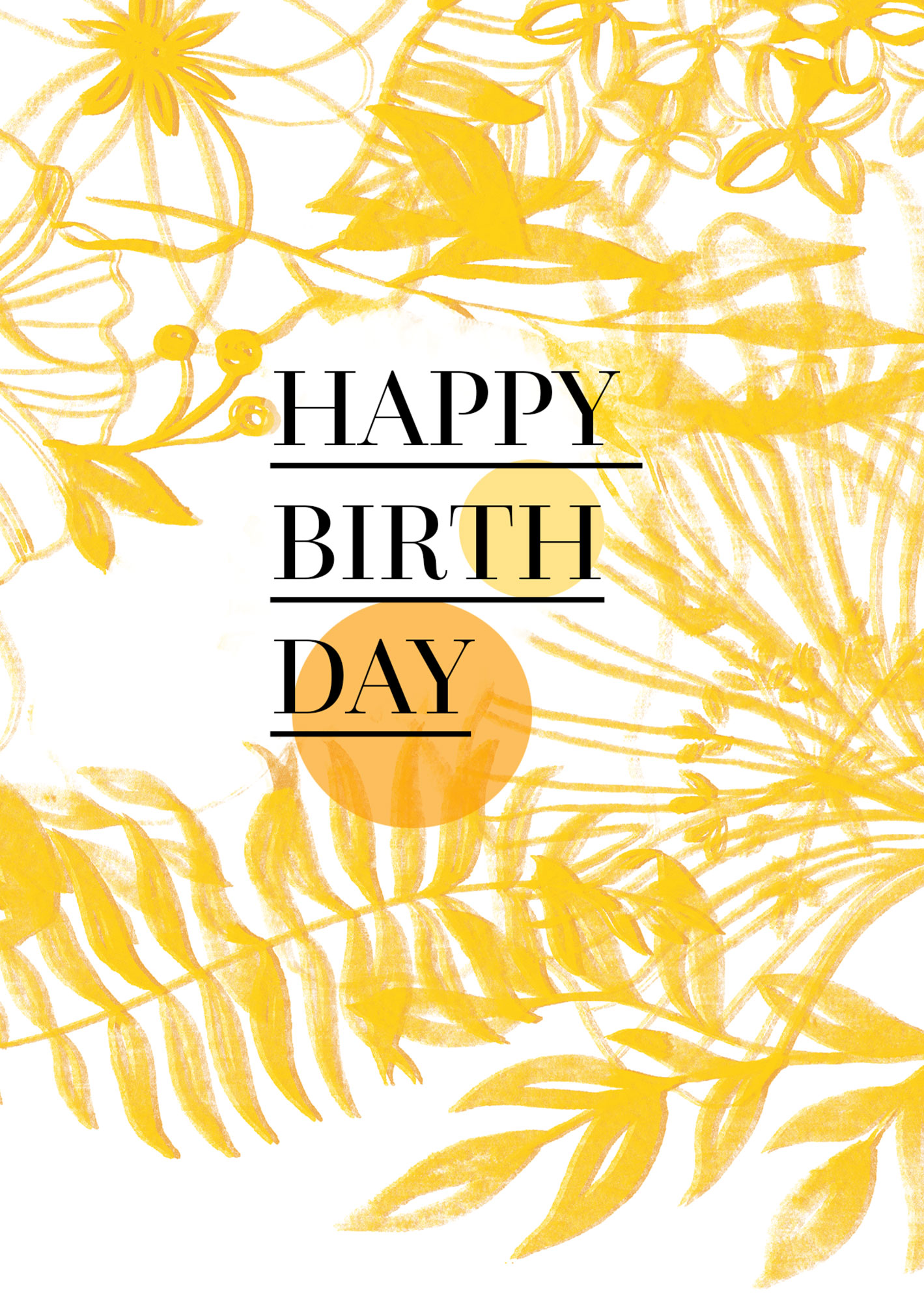 Faltkarte Naturpapier - Happy Birthday (Gelbes Blumenmuster)