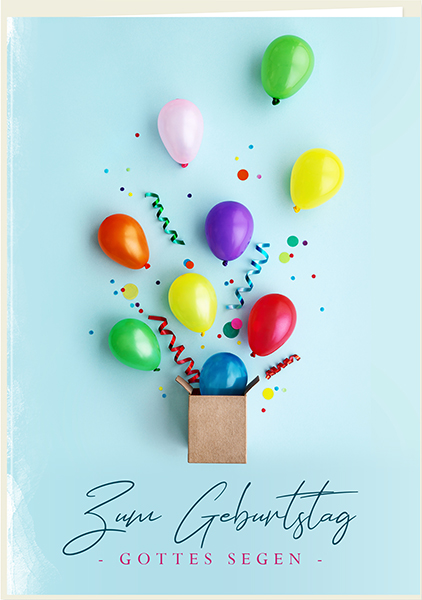 Faltkarte - Zum Geburtstag Gottes Segen (Luftballons)