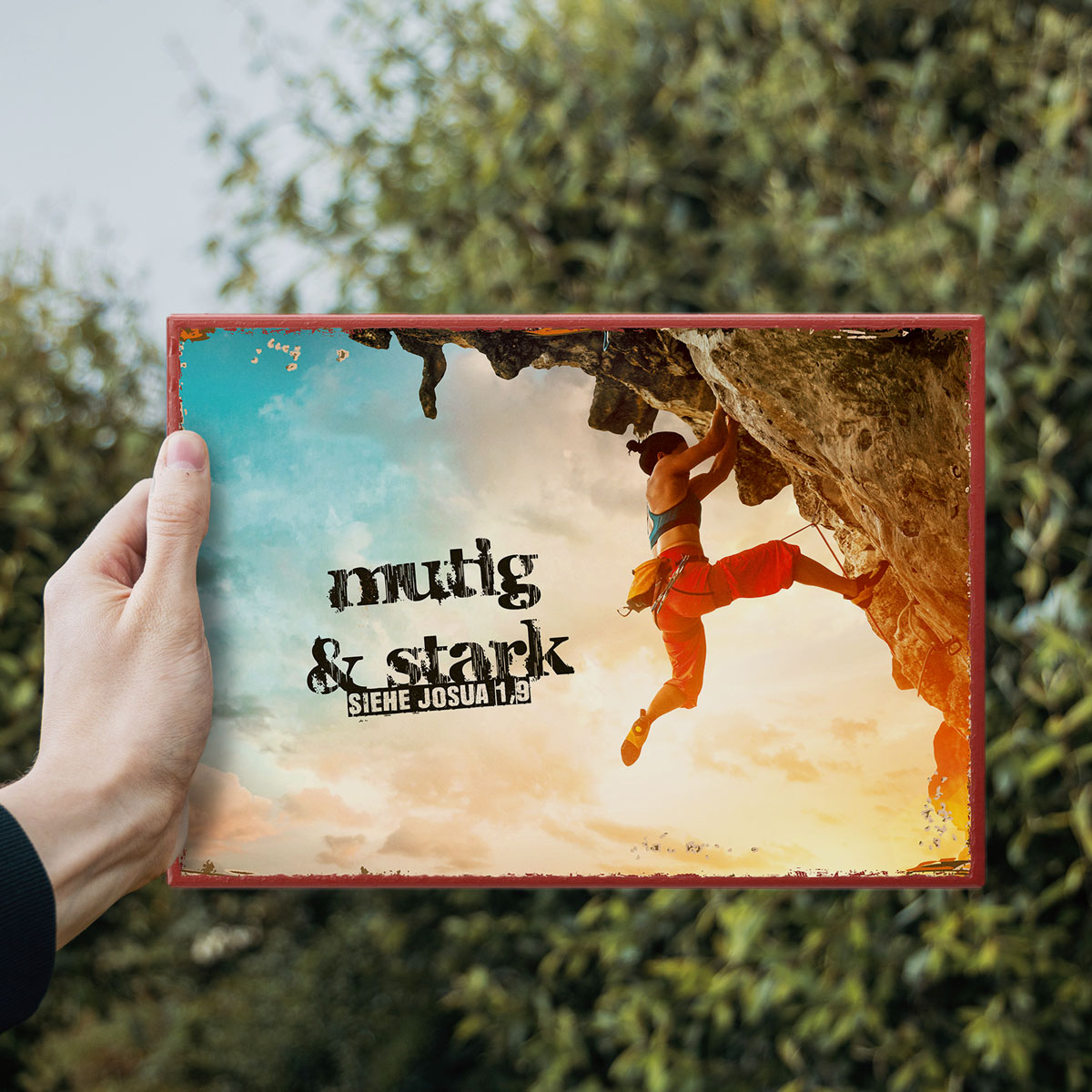 Metallschild klein - mutig & stark (Klettern)