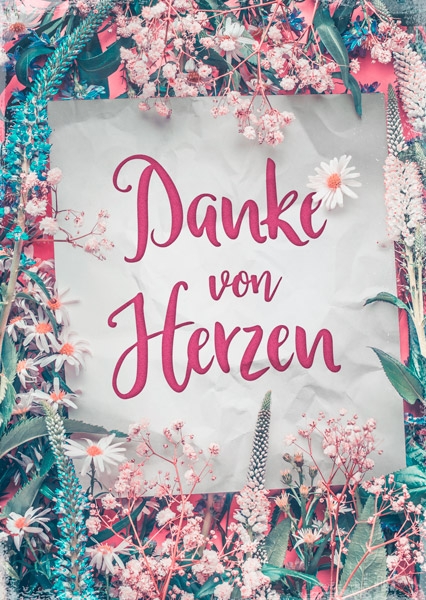 Postkarte - Danke von Herzen (Blumen)
