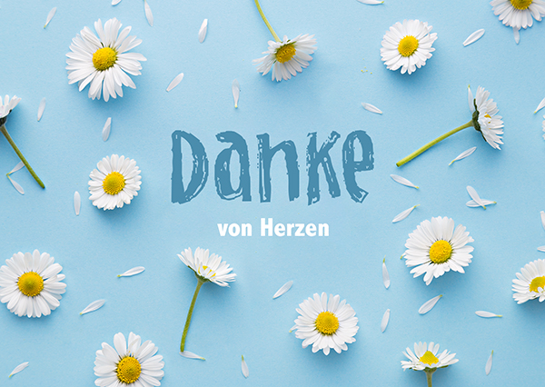 Postkarte - Danke von Herzen (Gänseblümchen)