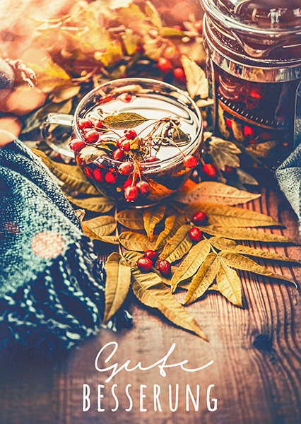 Postkarte - Gute Besserung (Hagebuttentee)