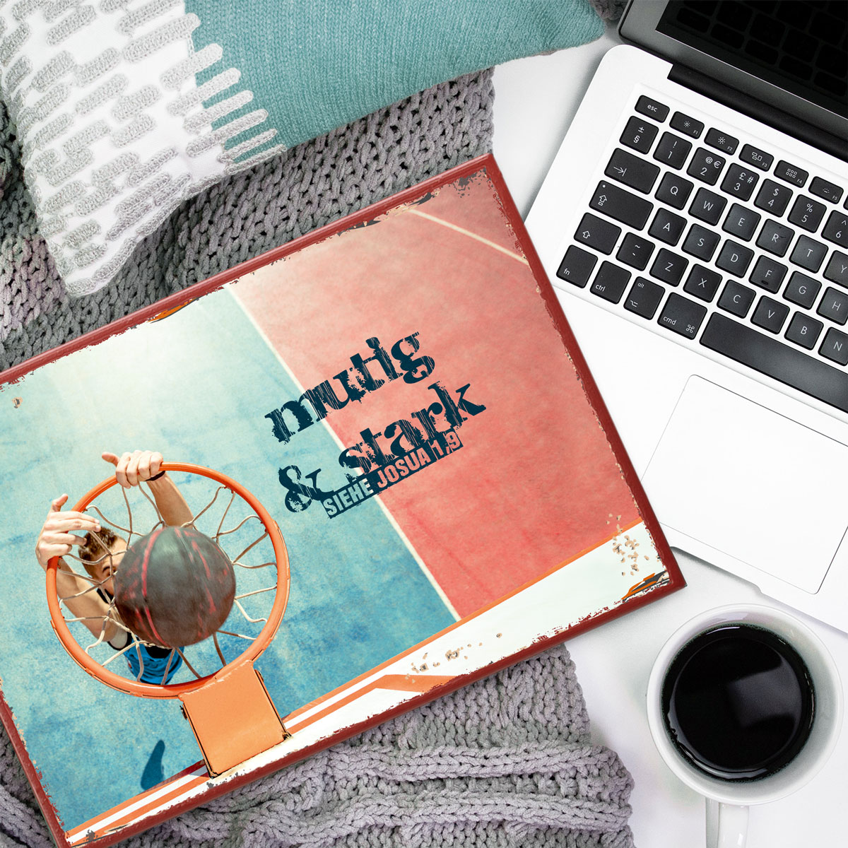 Metallschild klein - mutig & stark (Basketball)