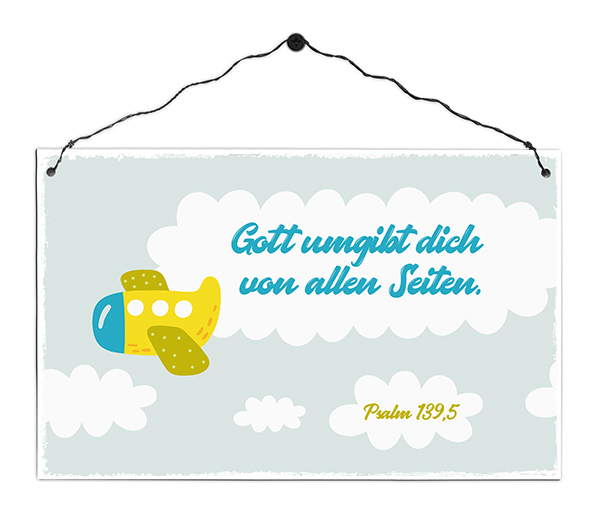 Holzschild groß - Gott umgibt dich (Flugzeug)