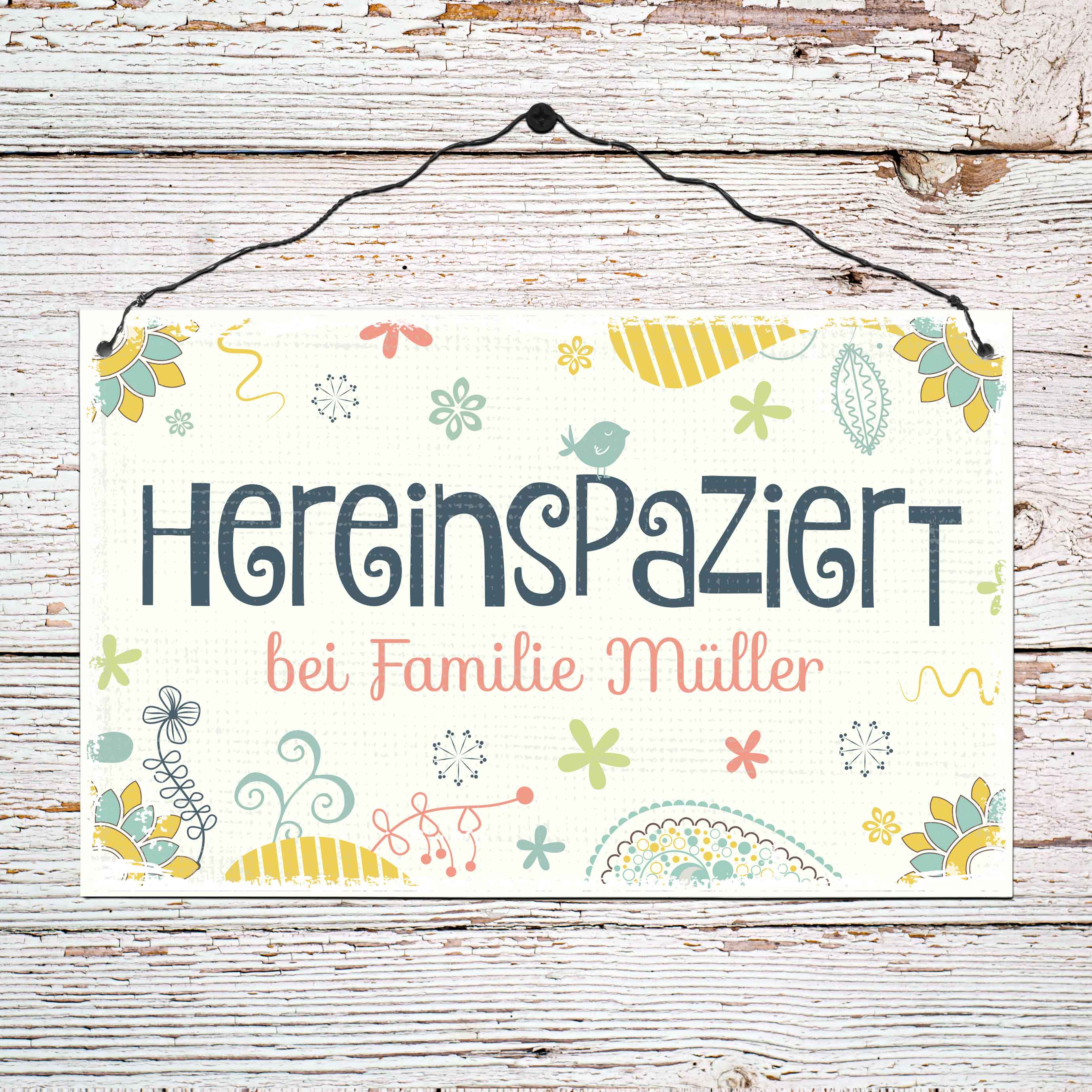 Persönliches Holzschild groß - Hereinspaziert