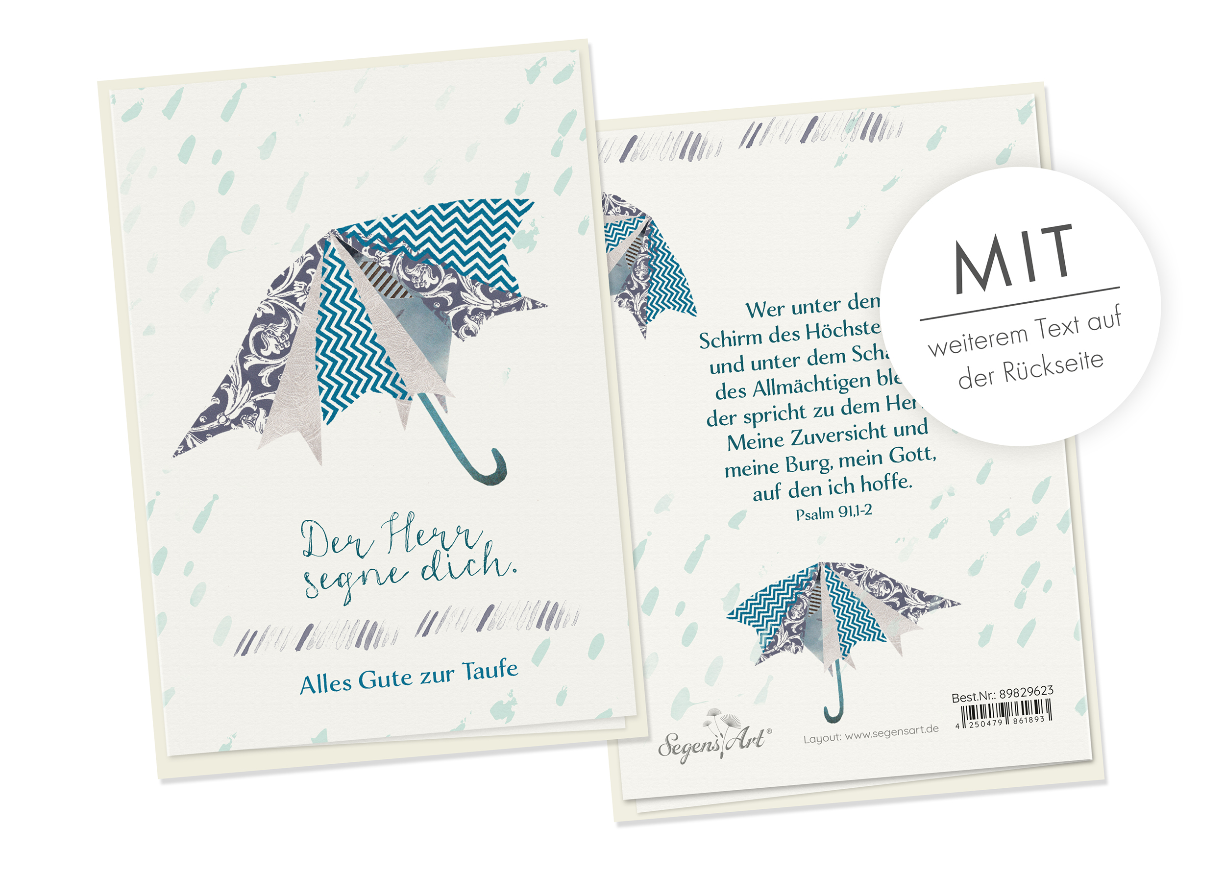 Faltkarte Naturpapier - Taufe - Regenschirm