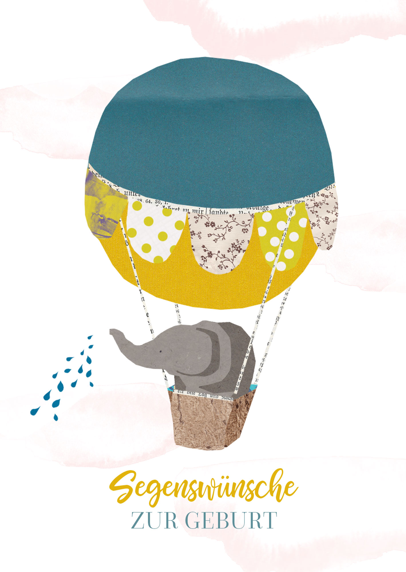 Faltkarte Naturpapier - Segenswünsche zur Geburt (Elefant)