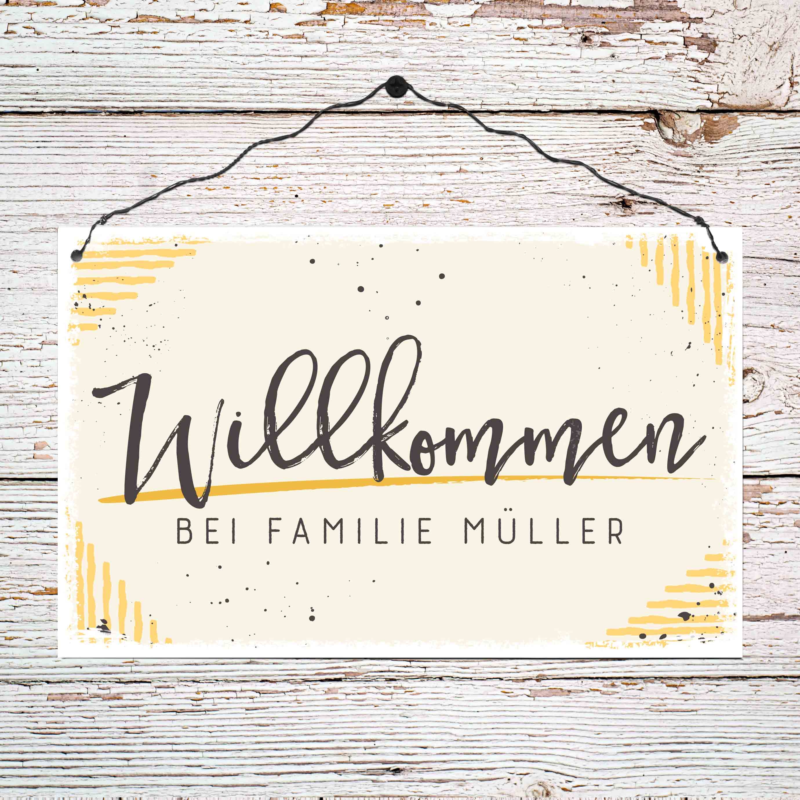 Persönliches Holzschild groß - Willkommen