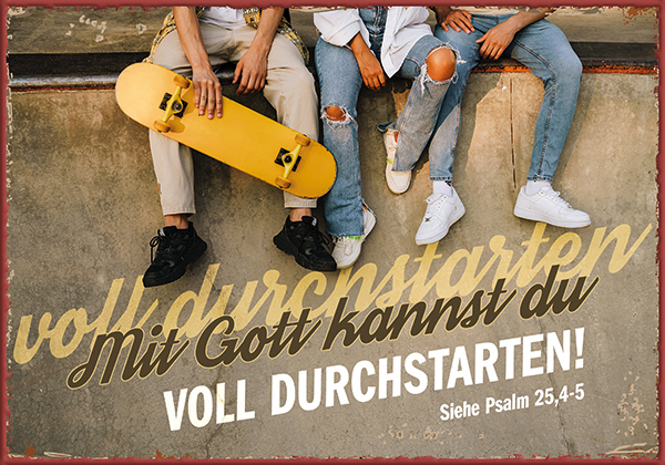 Metallschild klein - Mit Gott durchstarten (Skateboard)