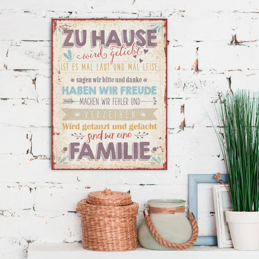 Metallschild groß - zu Hause - Familienregeln