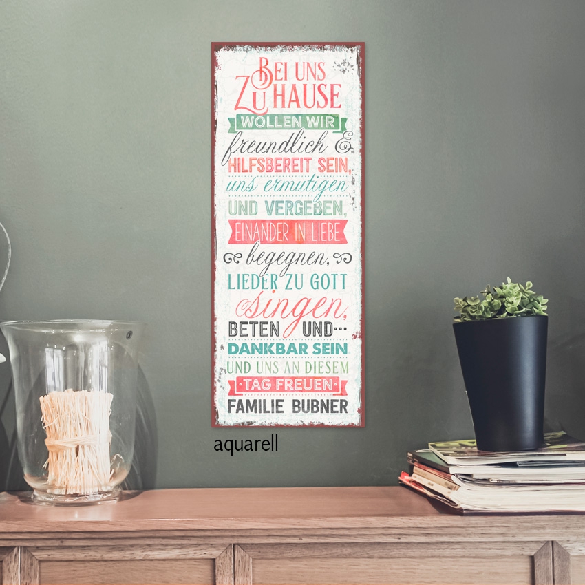 Persönliches Metallschild lang - Bei uns zu Hause