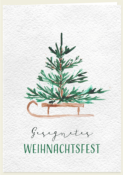Faltkarte Naturpapier - Gesegnetes Weihnachtsfest (Schlitten)