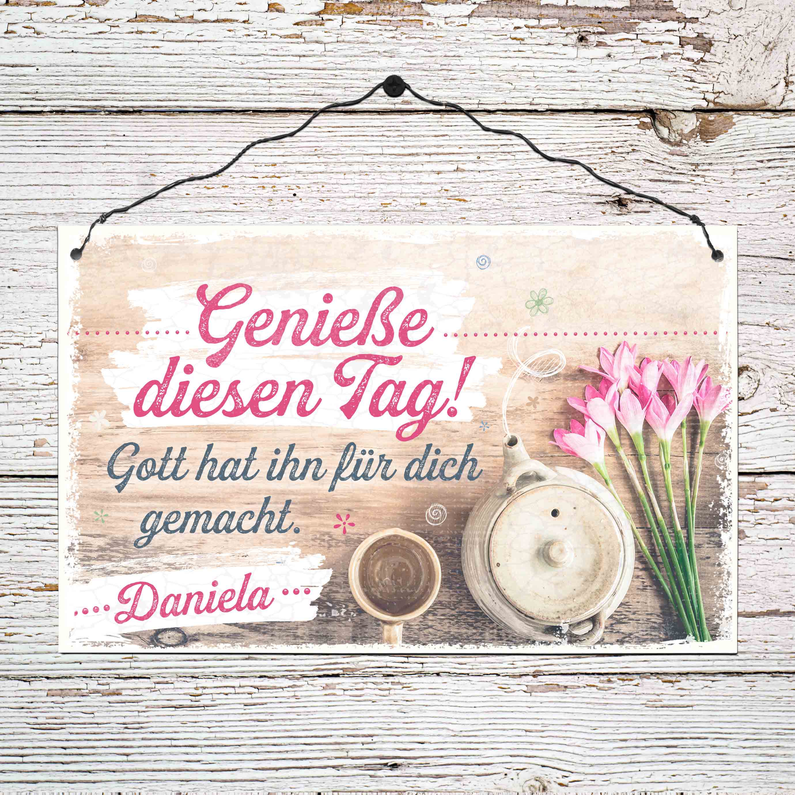 Persönliches Holzschild groß - Genieße diesen Tag