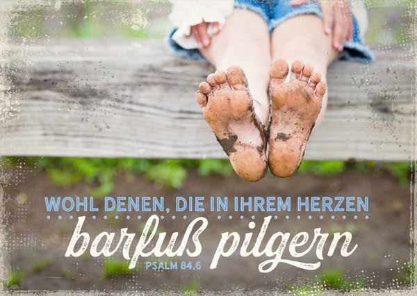 Postkarte - Barfuß pilgern